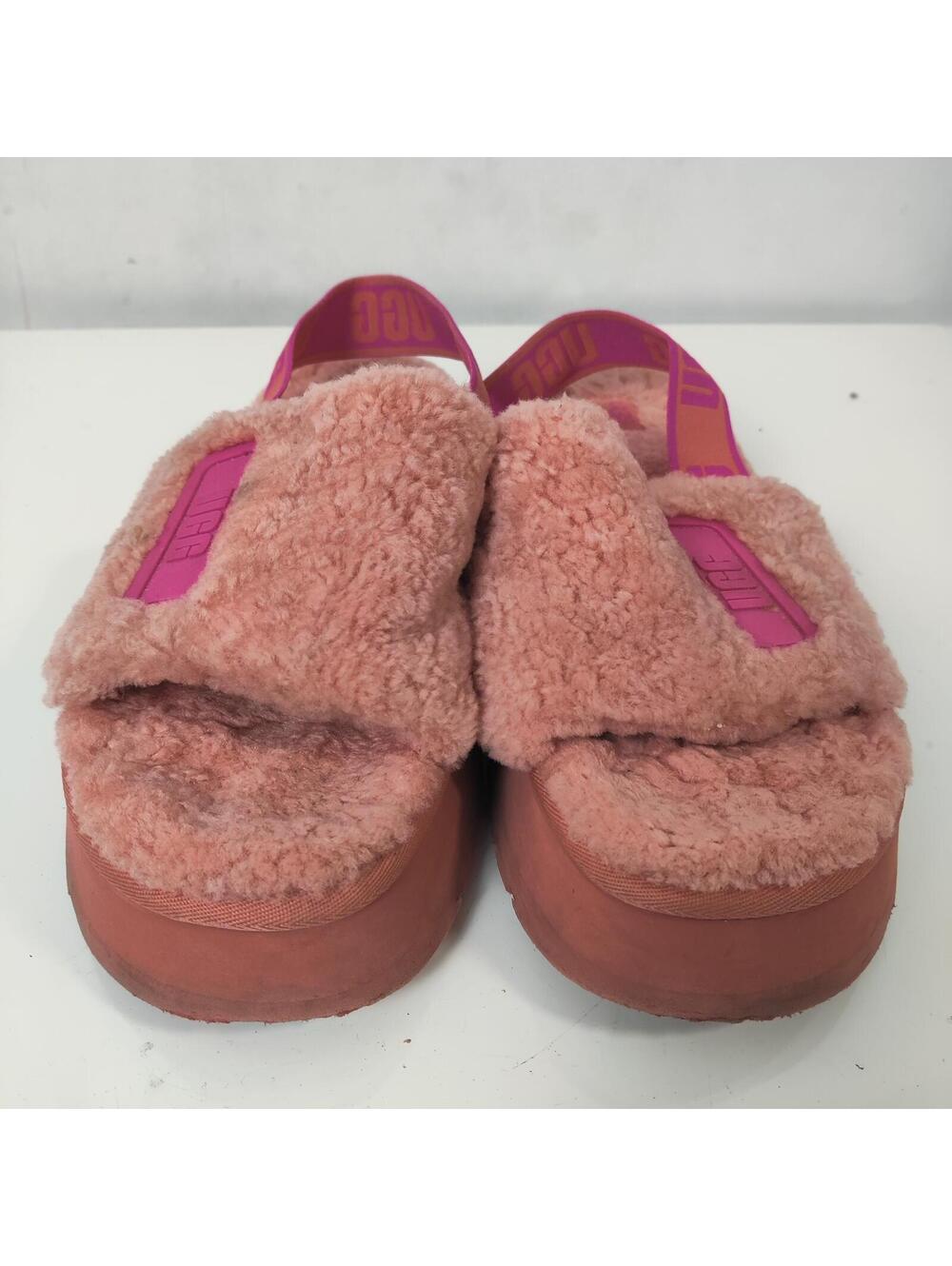 UGG Fluff Yeah Pink Shearling Platform Slides Women’s Size 10